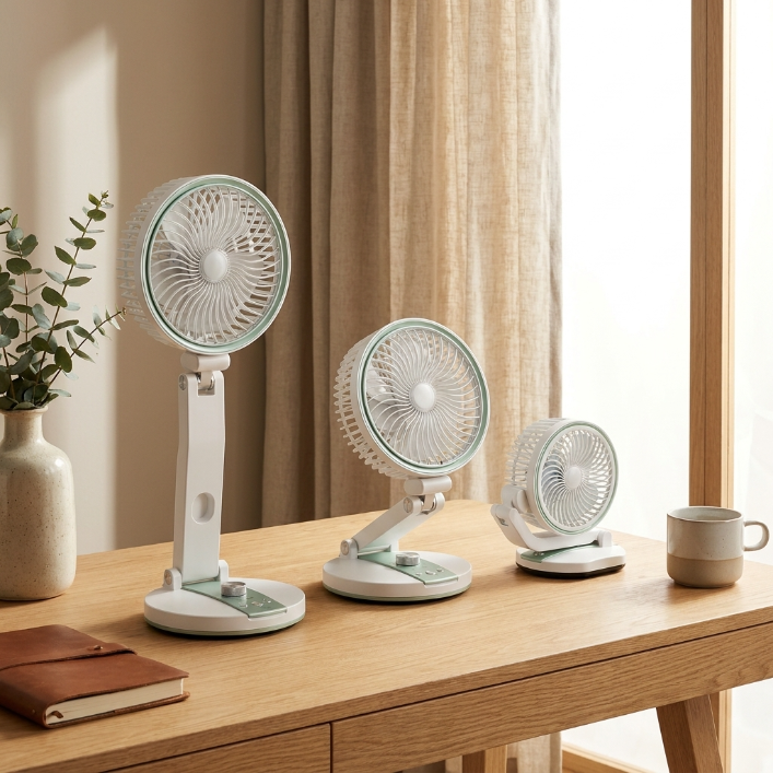 BreezeFold aberta e dobrada lado a lado mostrando o design compacto